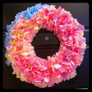 Multicolored summer vinyl tablecloth wreath